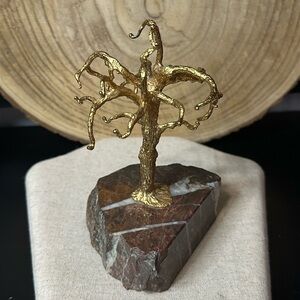 Gold Tree Sculpture on Marble Stone Base
